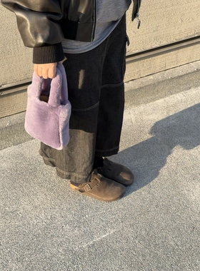 香芋紫毛绒迷你手提包软糯蓬松迷你方形质感mini包环保皮草