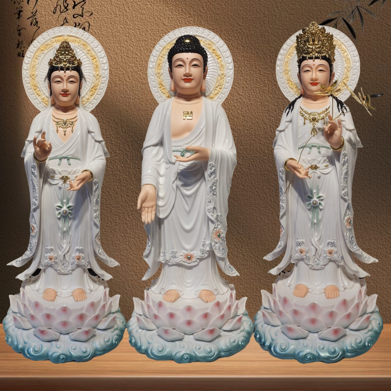 西方三圣神像汉白玉仿瓷像阿弥陀佛观音菩萨大势至菩萨如来佛像