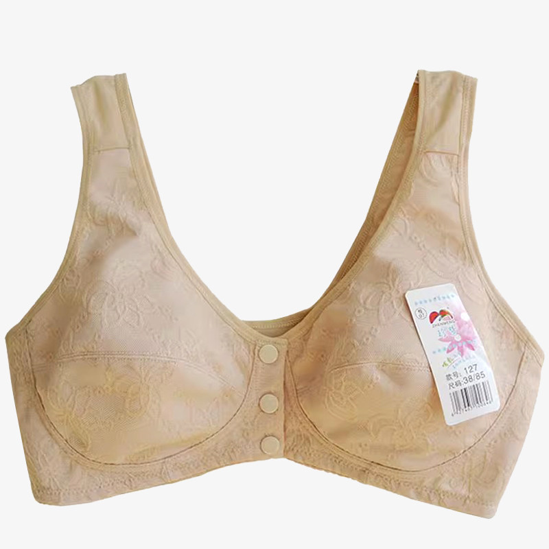 珍梦中老年人棉布前扣妈妈文胸背心无钢圈超薄款哺乳胸罩内衣127