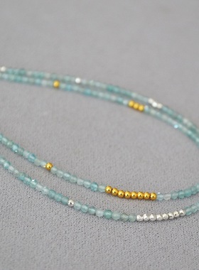 天然彩色串珠碧玉石叠戴款项链女莫瑞风爆款轻奢小众锁骨颈链