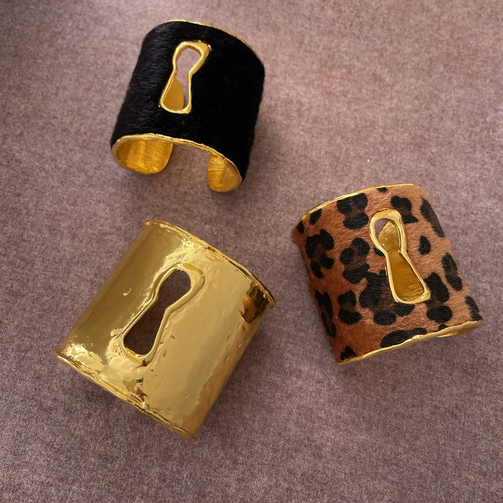 异形叠戴手镯玳瑁色小众风异域风宽面时髦夸张手饰18k金