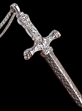 925银复古泰银工艺吊坠礼物男士朋克时尚十字架宝剑项链坠挂饰