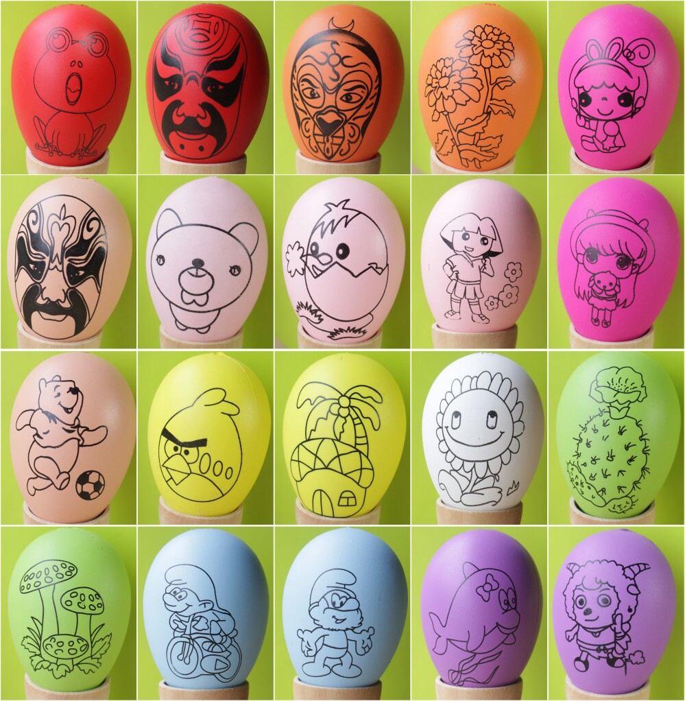 印花彩蛋复活节diy儿童绘画仿真鸡蛋涂鸦填色上色红色小鸡脸谱