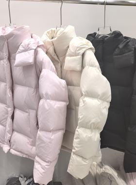 LU款五格2025冬季新款羽绒服女短款连帽加厚保暖白鸭绒面包服外套