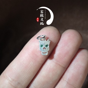 刺骨S925银骷髅吊坠侧挂文玩佛珠diy时尚配饰。宽8.5*14mm