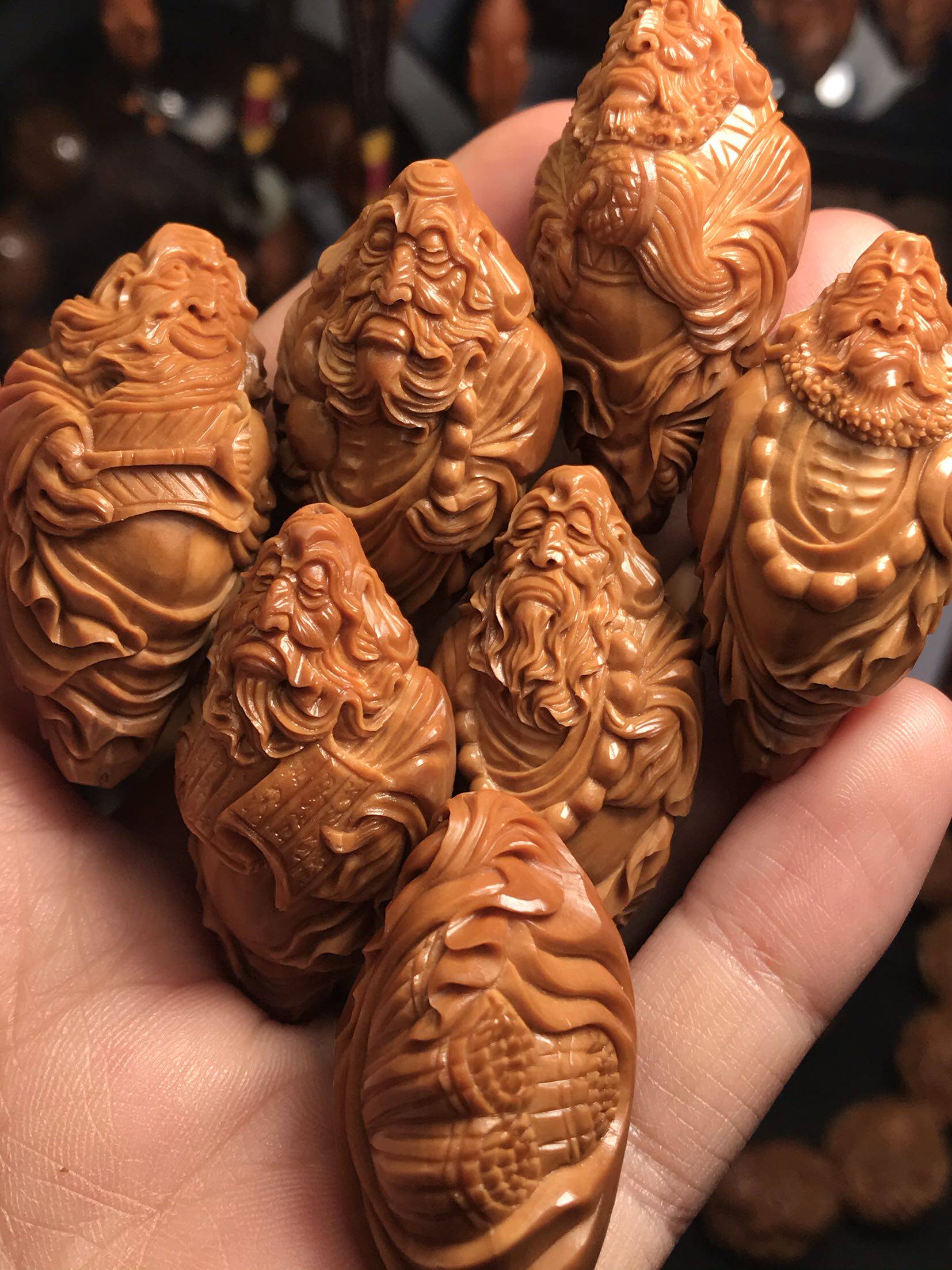 苏工橄榄核雕 磐石大师高徒作品六祖达摩手串梅林老料