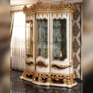 欧式 宫廷奢华古典展示柜 酒柜实木复古高端手绘客厅门厅储物柜法式