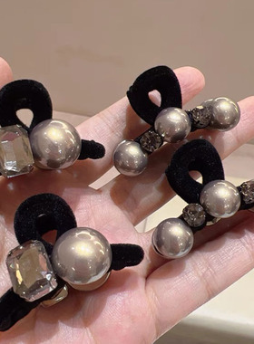 2025春夏新款高级感丝绒前额边夹黑色韩版珠珠刘海小抓夹时尚发卡