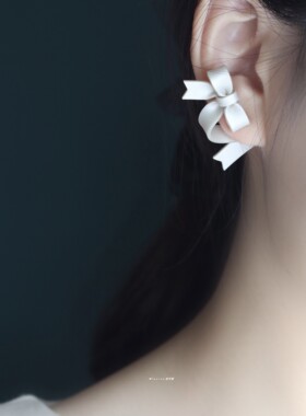 蝴蝶结耳钉耳夹日系ins爆款925银软陶甜美日本同款手工不对称耳饰