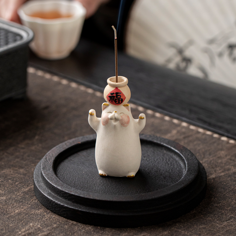 原创陶瓷手作香薰炉可爱小猫香插