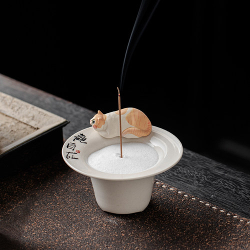 创意香薰炉摆件手作陶瓷小猫香炉
