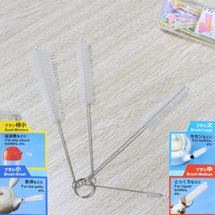 【 4个装 】不锈钢手柄尼龙毛茶壶刷 水壶壶口刷 壶嘴清洁刷