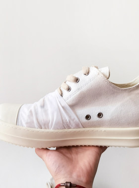 KOAN 精工副线 全白帆布低帮白褶皱系带鞋TPU大底情侣男鞋厚底鞋