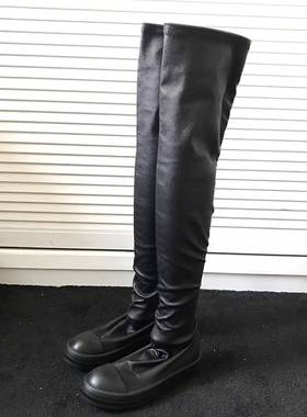 KOAN自制 主线弹力羊皮全黑高筒靴女神靴 情侣厚底靴TPU奶香底