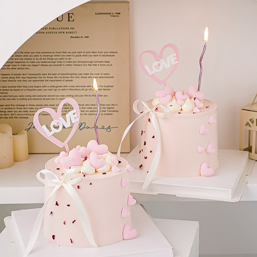 网红浪漫2.14情人节蛋糕装饰简约粉色爱心亚克力love情侣告白插件
