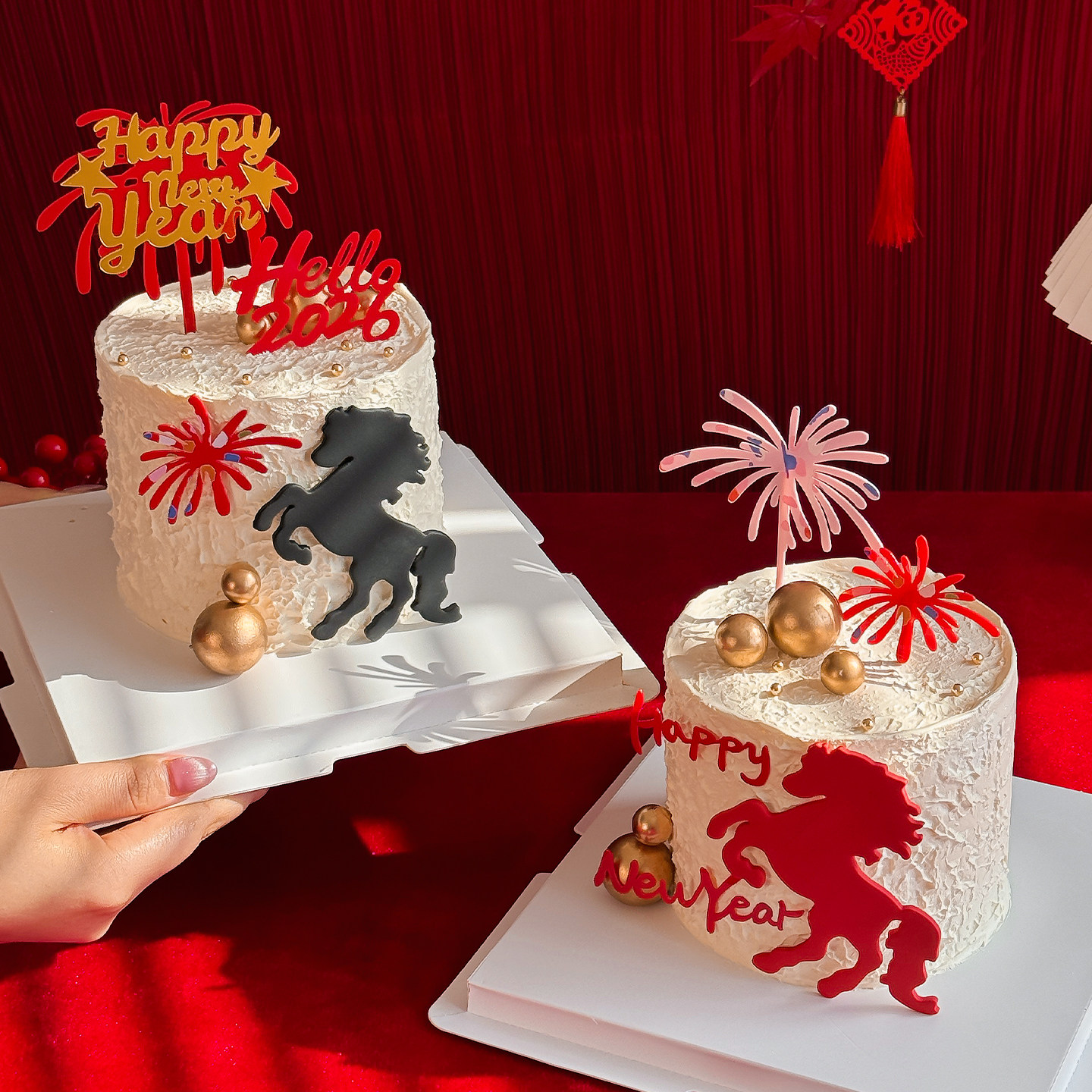 新年马到成功蛋糕装饰千里马翻糖切模Hello2026礼花亚克力插件
