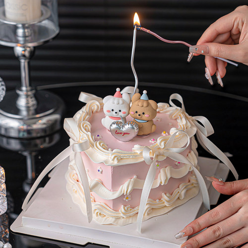 情人节修狗蛋糕装饰摆件蜡烛