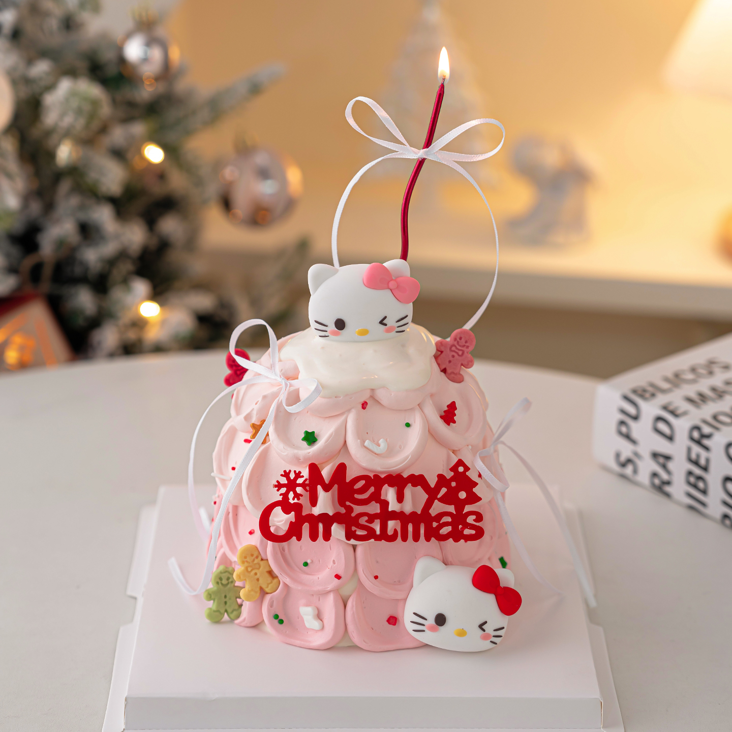 圣诞树造型蛋糕装饰卡通可爱小猫摆件2026圣诞节快乐亚克力插件