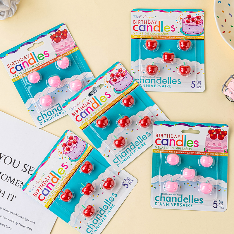 韩版樱桃小蜡烛生日蛋糕装饰摆件仿真樱桃生日蜡烛甜品烘焙装扮