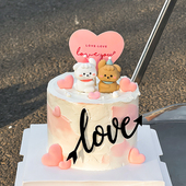 2.14情人节蛋糕装 饰可爱修狗情侣摆件2025亚克力love爱心告白卡片