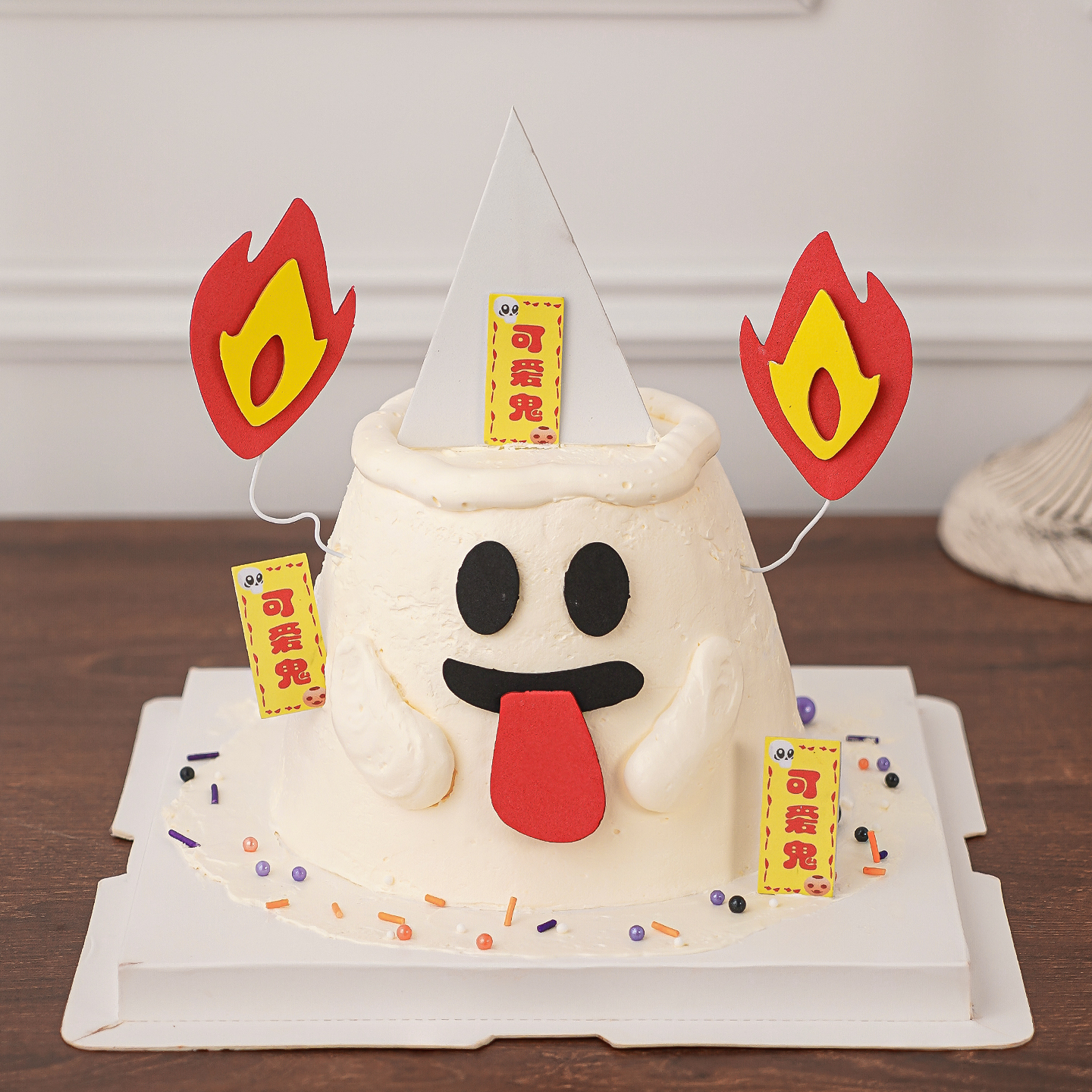 2025网红万圣节创意搞怪蛋糕装饰可爱鬼吐舌头火焰烘焙摆件插件