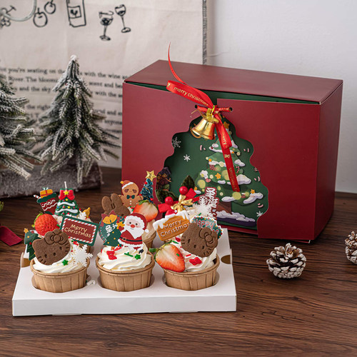 2026圣诞节纸杯蛋糕装饰手提盒圣诞快乐老人圣诞树烘焙蛋糕包装盒