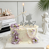 侧影皇冠女神妈妈蛋糕装 饰亚克力插牌母亲节日甜品台珍珠链插件