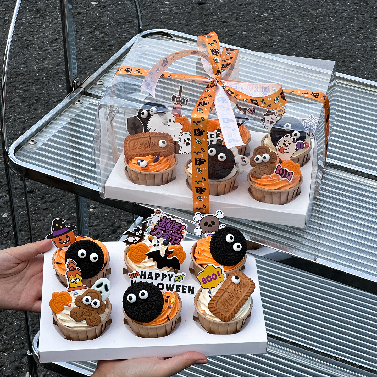 2025搞怪万圣节纸杯蛋糕装饰插卡大小眼睛眼珠幽灵骷髅饼干插件
