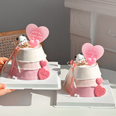 2.14情人节一二布布蛋糕装 饰摆件情侣小熊纪念日爱心love蜡烛插件