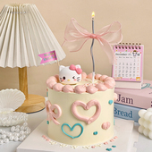 小猫女孩儿童蛋糕装 饰卡通软胶摆件粉色系女生生日快乐插旗插件