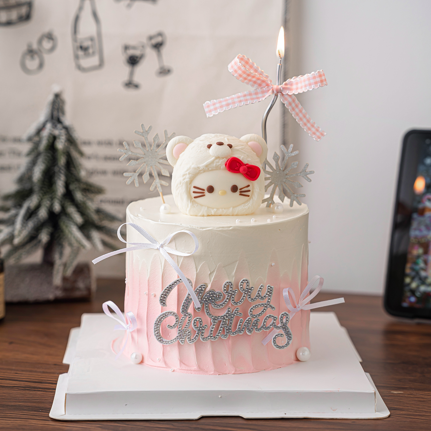 2026圣诞节熊头小猫蛋糕装饰巧克力摆件Merry Christmas雪花插件