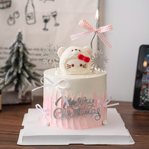 2026圣诞节熊头小猫蛋糕装饰巧克力摆件Merry Christmas雪花插件