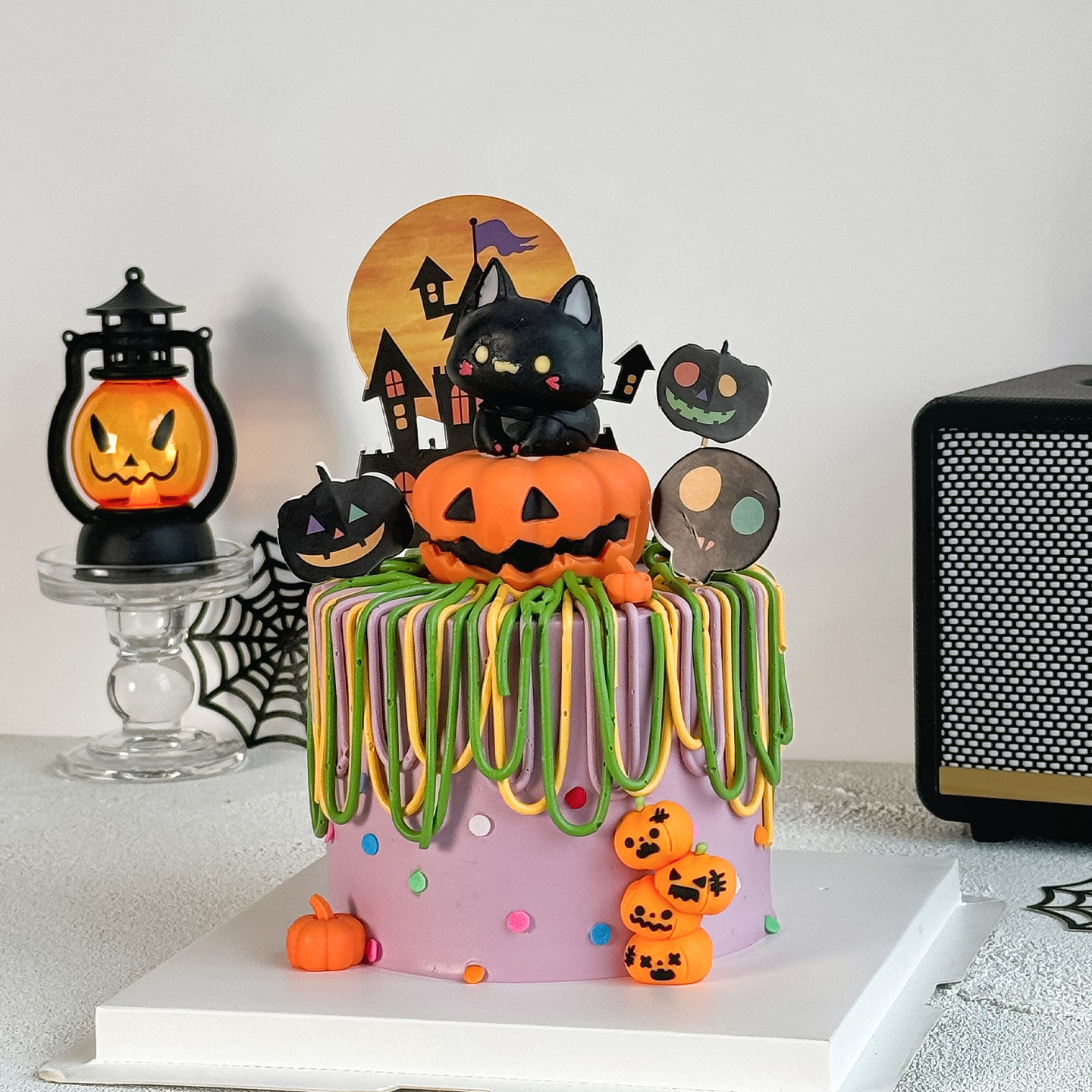 2025万圣节南瓜小猫蛋糕装饰巧克力摆件搞怪骷髅头城堡鬼屋插件