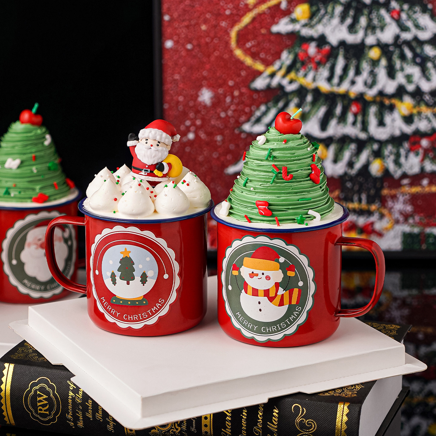 2026圣诞节红色搪瓷杯蛋糕装饰圣诞老人雪人平安夜甜品贴纸插件