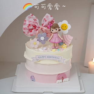 饰ins风小花插牌亮片蝴蝶结小公主摆件配饰 儿童小女孩生日蛋糕装