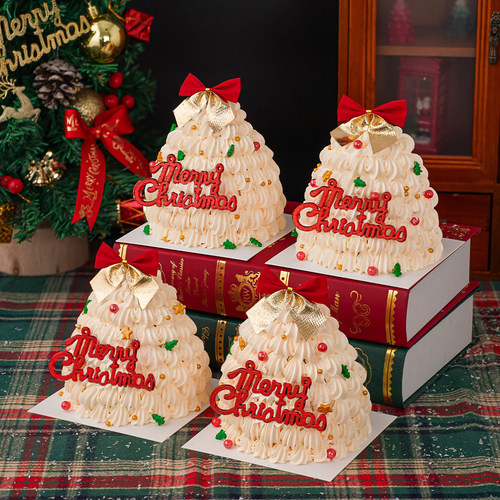 2026圣诞节许愿树造型蛋糕装饰Merry Christmas平安夜蝴蝶结插件