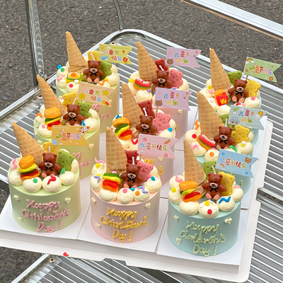 61儿童节蛋糕装饰节日甜品台网红小熊蜡烛可爱小旗插件蜡烛摆件