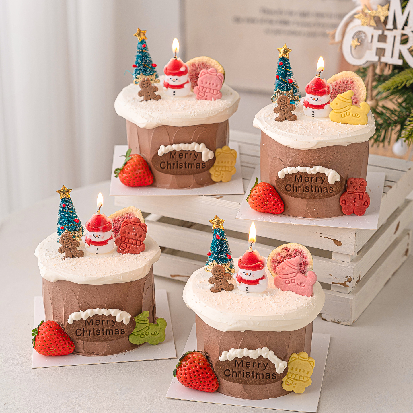 2026圣诞节雪人蜡烛蛋糕装饰摆件圣诞节快乐饼干雪松树甜品插件