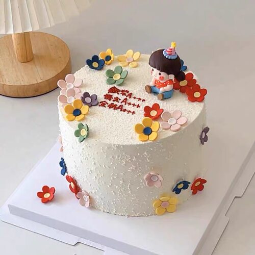 儿童生日蛋糕装饰软胶派对帽坐姿男孩女孩摆件小花甜品烘焙插件