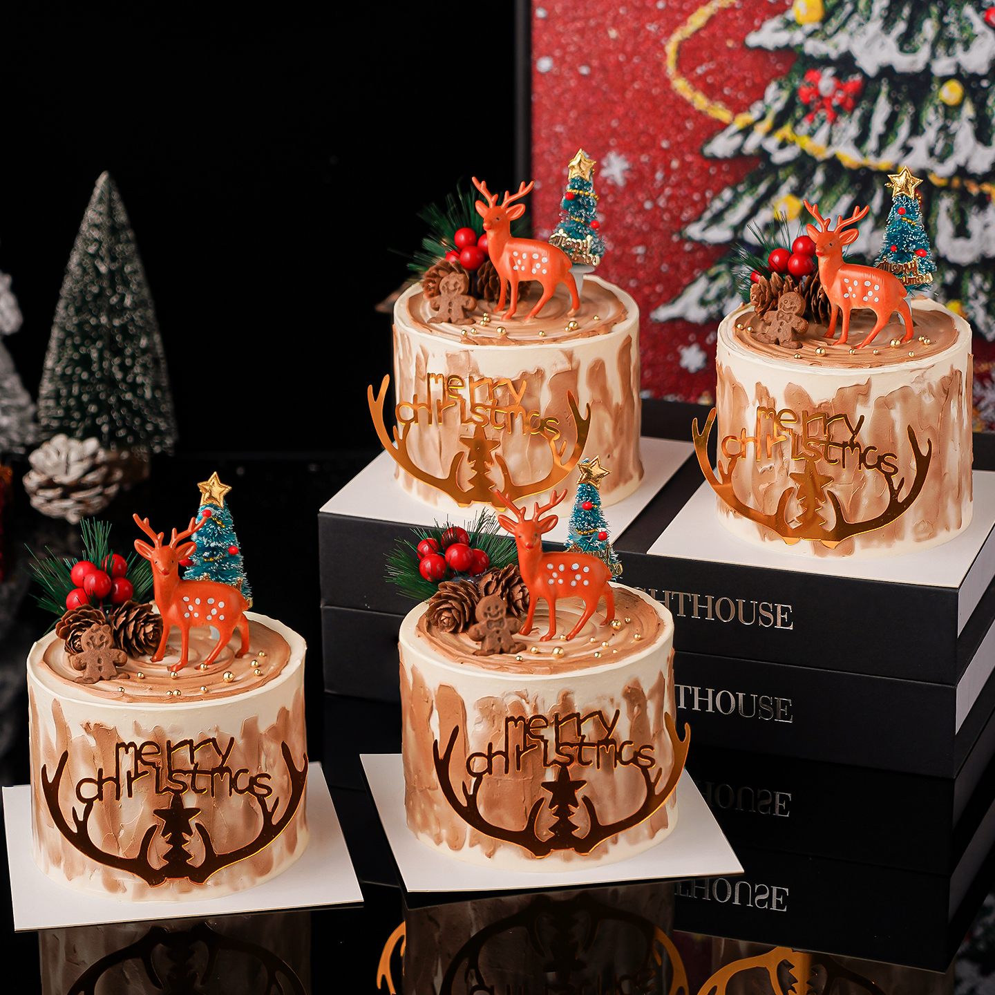 2026圣诞节快乐蛋糕装饰梅花鹿摆件MerryChristmas鹿角亚克力插牌