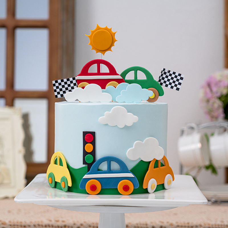 卡通小汽车云朵diy压模生日蛋糕
