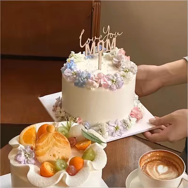 网红母亲节蛋糕装饰木制 loveyou mom插件我爱你妈妈节日蛋糕插牌