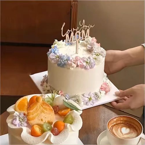 网红母亲节蛋糕装饰木制 loveyou mom插件我爱你妈妈节日蛋糕插牌