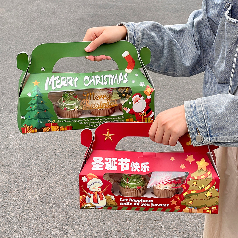 2026圣诞节快乐纸杯蛋糕手提盒包装打包盒圣诞快乐草圈装饰插件