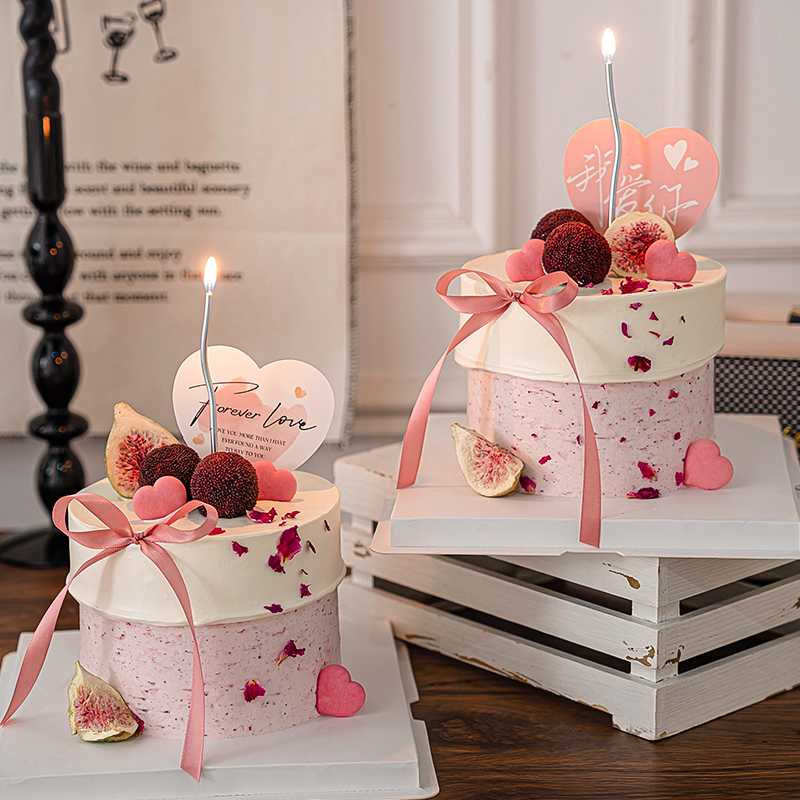 七夕情人节蛋糕装饰插牌粉色爱心卡片插件情侣纪念日烘焙装扮摆件