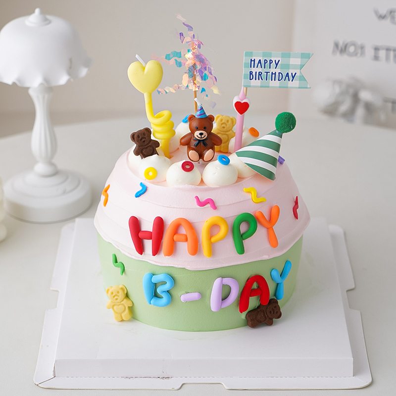 儿童生日蛋糕装饰小熊蜡烛插件