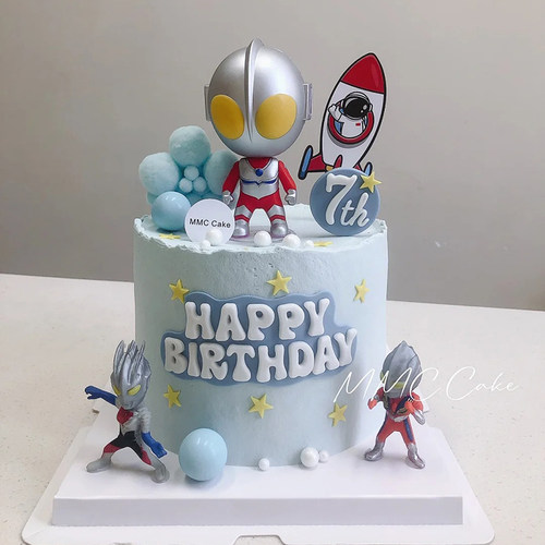 网红大头超人儿童生日蛋糕装饰摆件周岁生日派对怪兽超人英雄插牌