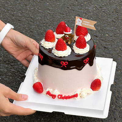 2026圣诞节草莓蛋糕装饰网红圣诞帽小熊蜡烛摆件圣诞快乐小旗插件