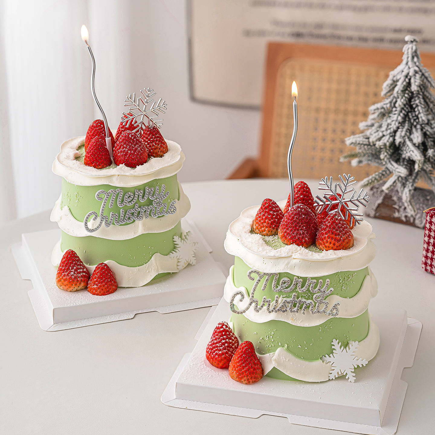 2026圣诞节草莓蛋糕装饰MerryChristmas毛毡水晶插件圣诞唯美装扮