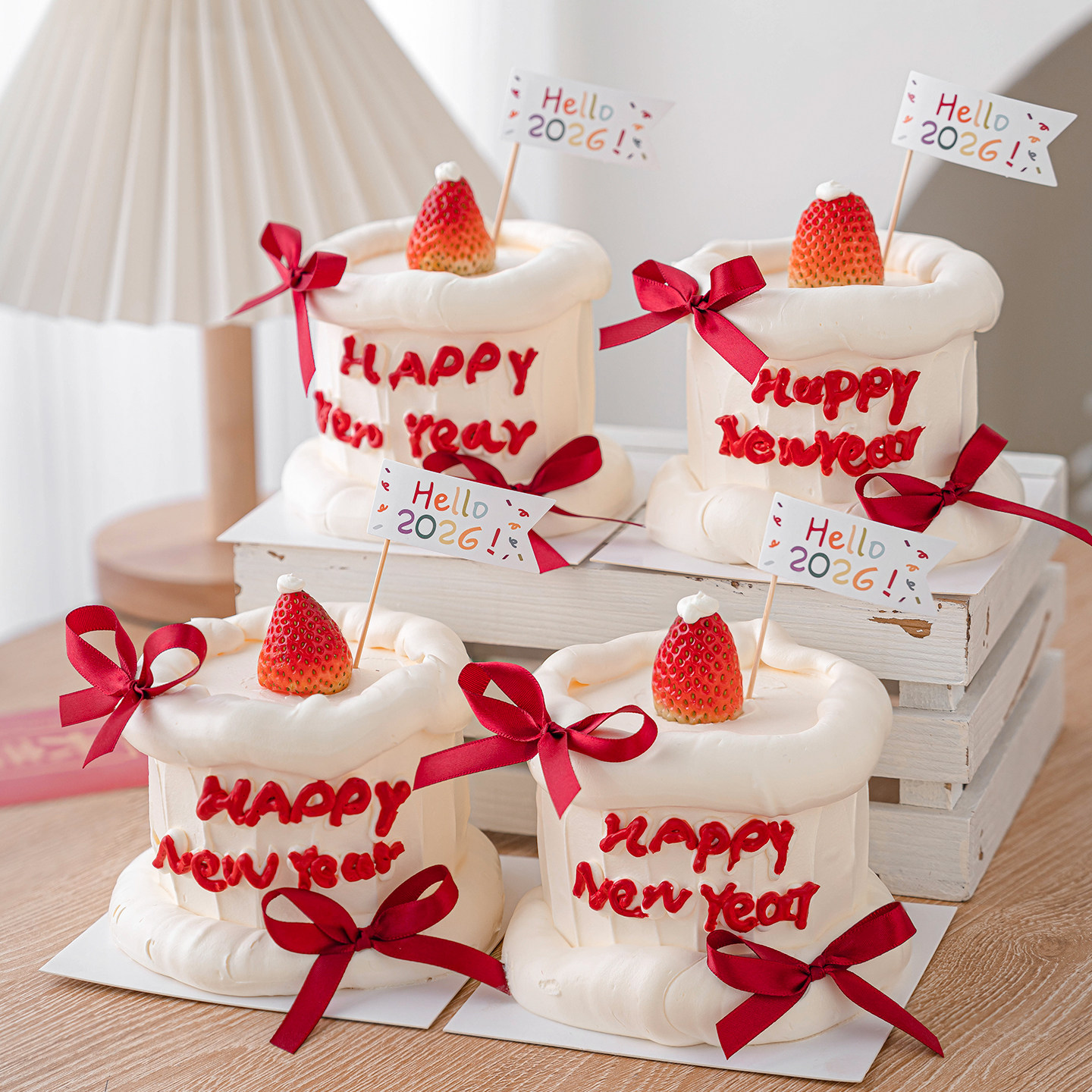 2026新年蛋糕装饰hello2026小旗子新年快乐丝带跨年除夕甜品装扮